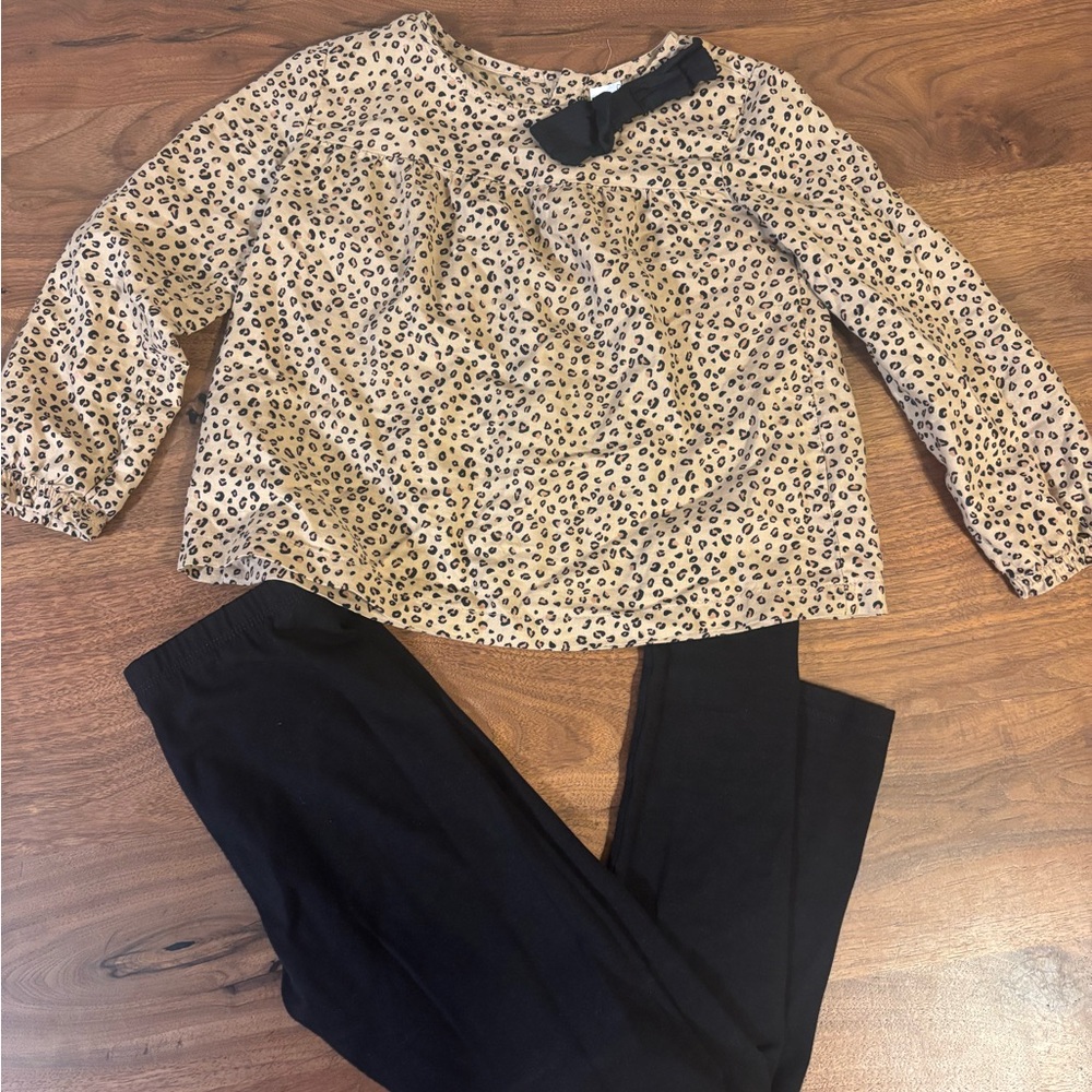 Size 5T girls wCarter's Tan Leopard Print Top and leggings NWOT Winter set